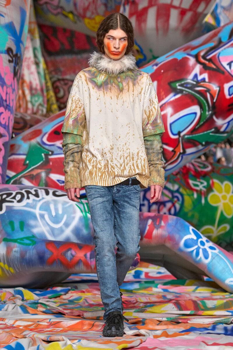 Milan Fashion Week 2025 Diesel spray-painted Joker smiles