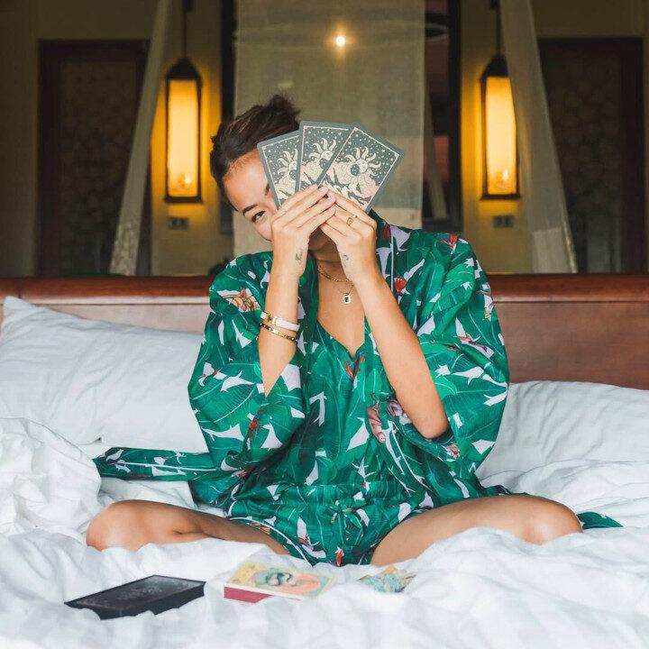 The White Lotus Resort Wear Siamese Dreams Kimono in Phuket Palm Print Collection