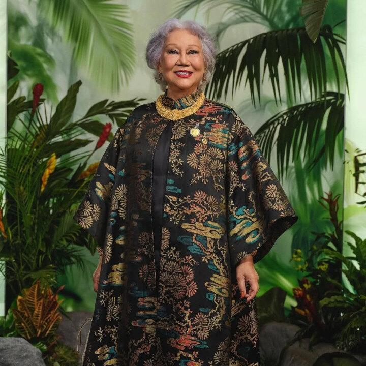 The White Lotus Resort Wear Let Patravadi wears custom Jim Thompson for The White Lotus premiere