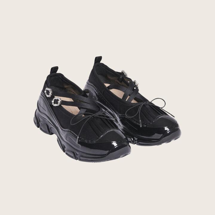 Simone Rocha Black Ballerina Grip Platform Heel Shoes with Rhinestone embellishments sneakerinas