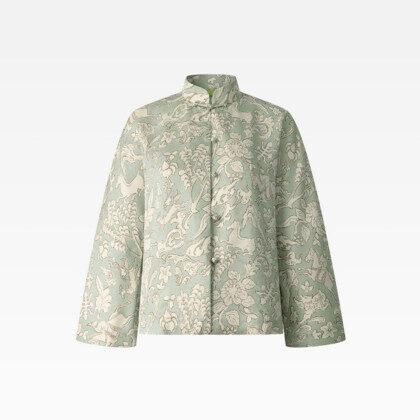 Shanghai Tang AW25 BONFIRE Tang Blouse Spray Green Silk Jacquard