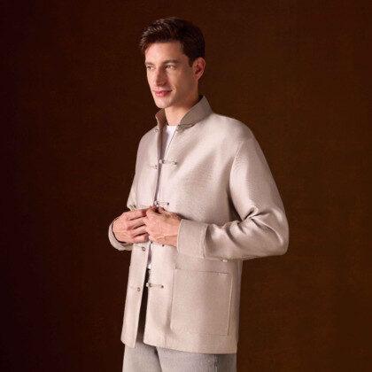 Shanghai Tang AW25 BONFIRE Tang Jacket Smoke wool-silk