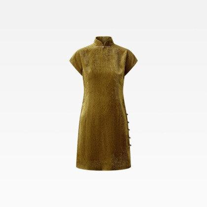 Shanghai Tang AW25 BONFIRE Tang Qipao Gold Velvet