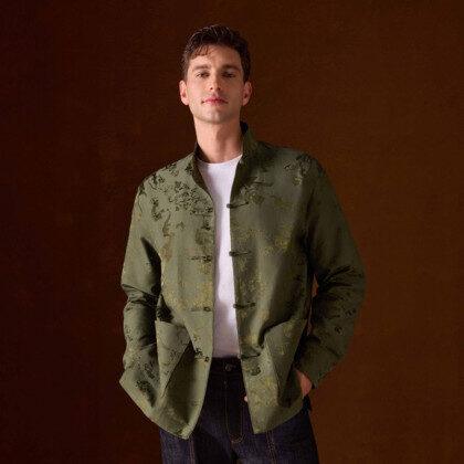 Shanghai Tang AW25 BONFIRE Tang Shirt Forest silk-cotton jacquard
