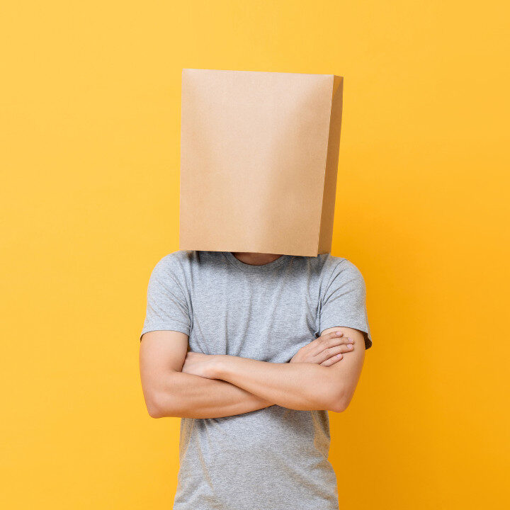 guy with paper bag on head